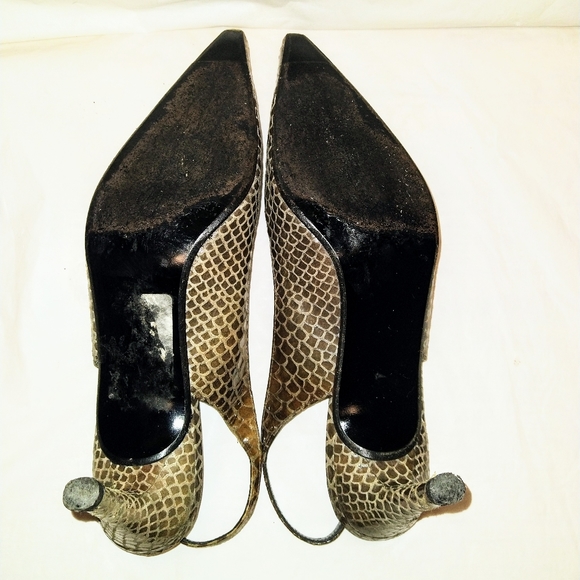 Stuart Weitzman Leather Snakeskin Sling Back Heels Pointed Toe Size 8AA - Picture 5 of 7